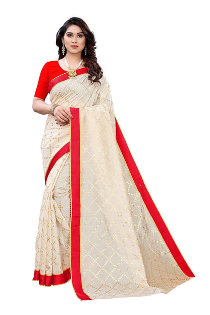 Vamika Cream Linen Foil Print Saree (YOGI CREAM)