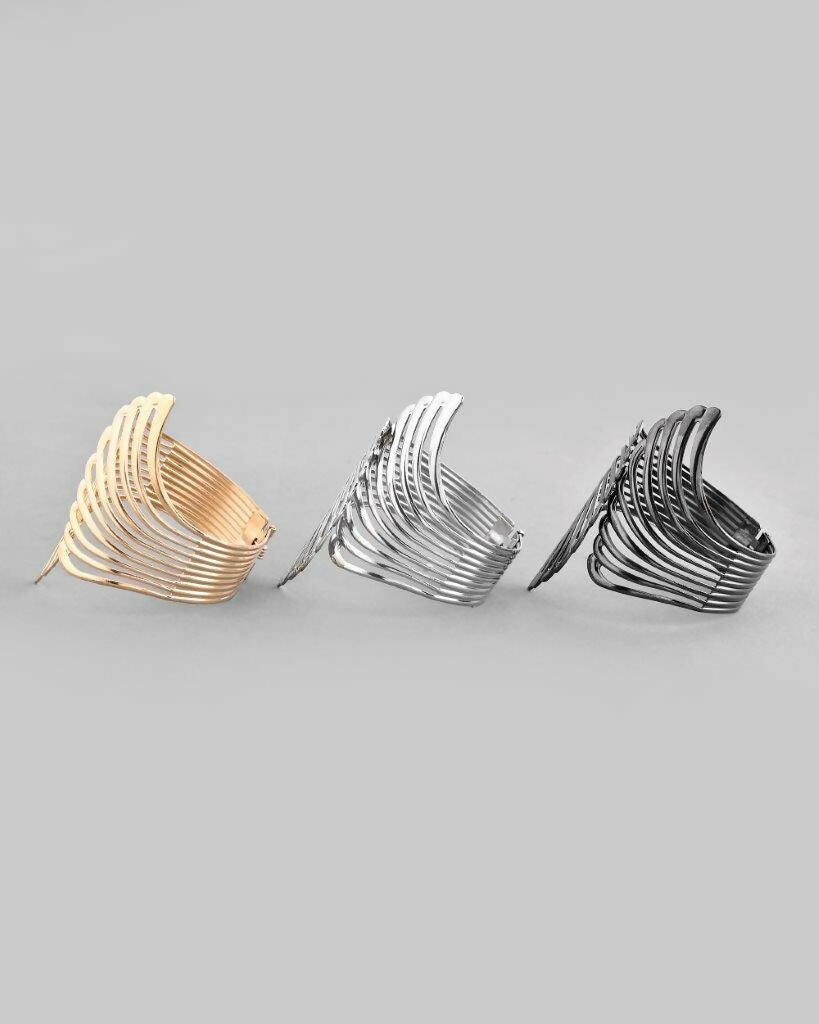 VOJ Pack of 3 Bracelet - Gold, Silver and Black Tonned Kada Bracelet.