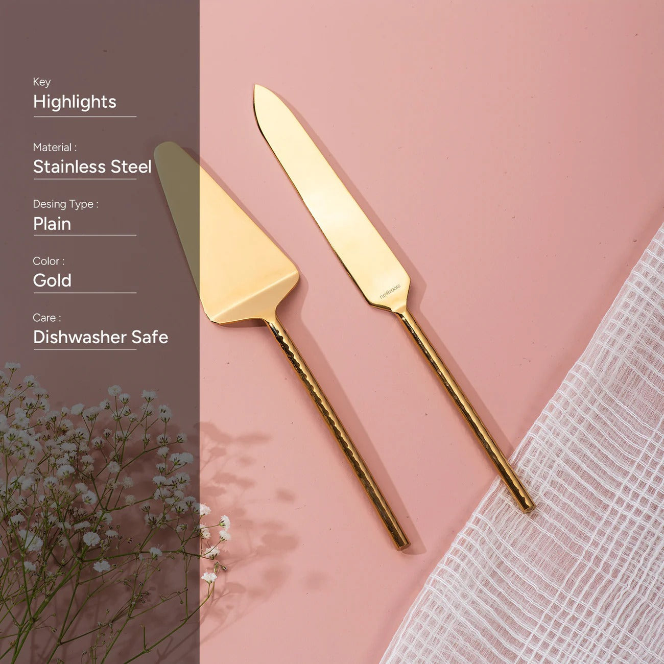 Nestroots Round Elegance Set of 2 Cake Servers with Hammered Handles
