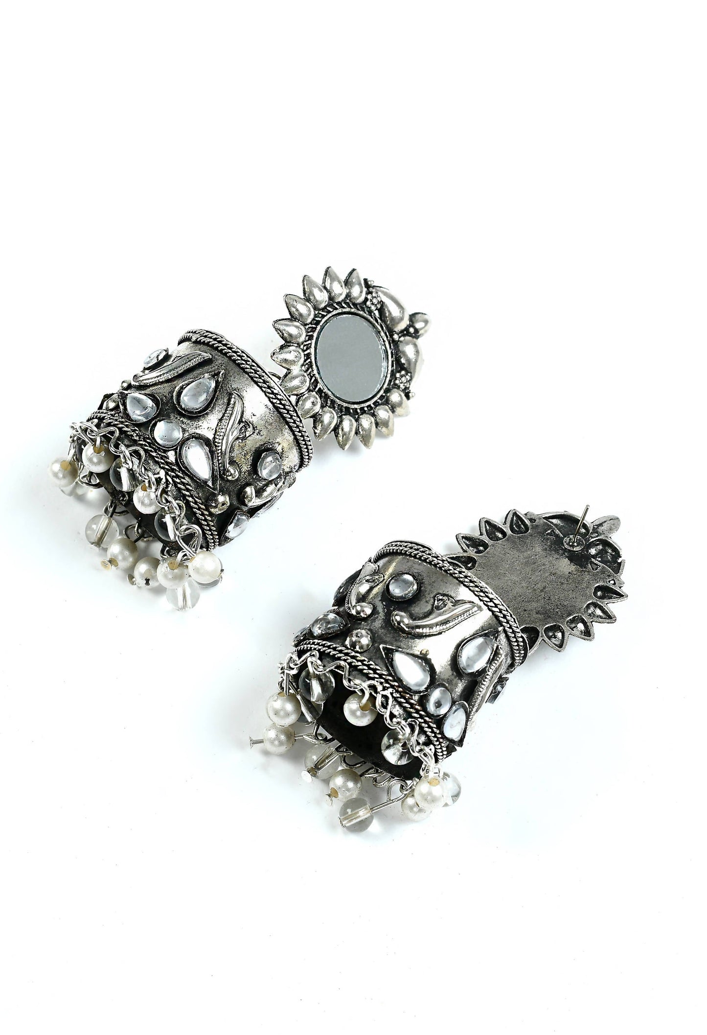 Mominos Fashion Johar Kamal Women Silver Oxidised Jhumkas