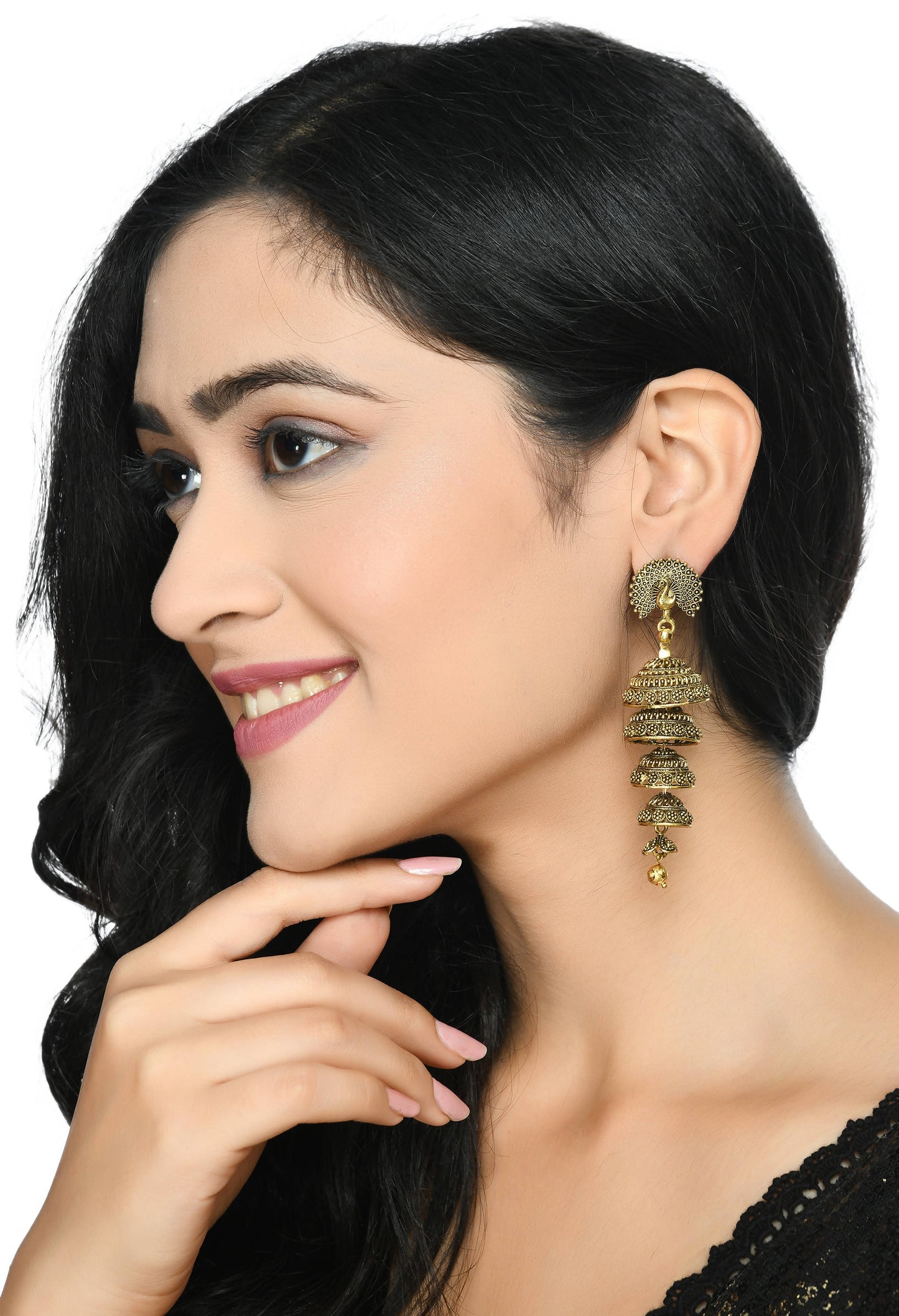 Mominos Fashion Johar Kamal Peacock Design Golden Colour Earrings