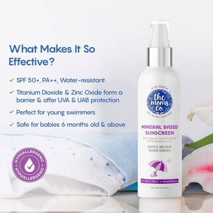 The Moms Co Waterproof SPF 50+ Natural Mineral Based Baby Sunscreen For UV-A & UV-B Protection