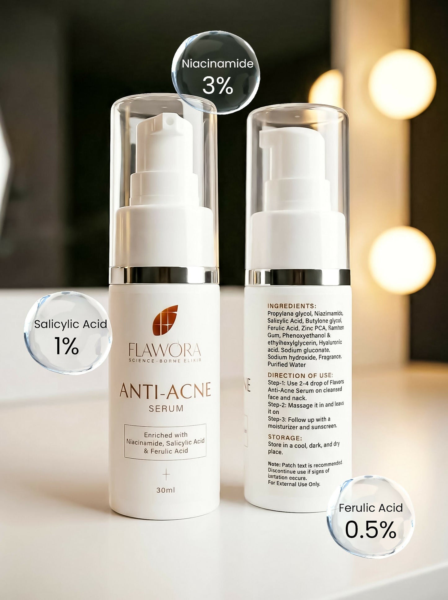 Flawora Set of D-Tan Lotion, Anti Acne Serum and Golden Glow Face Serum