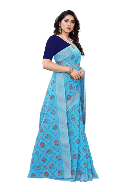 Vamika Sky Blue Linen Jari Border Saree (CHARVI SKY BLUE)
