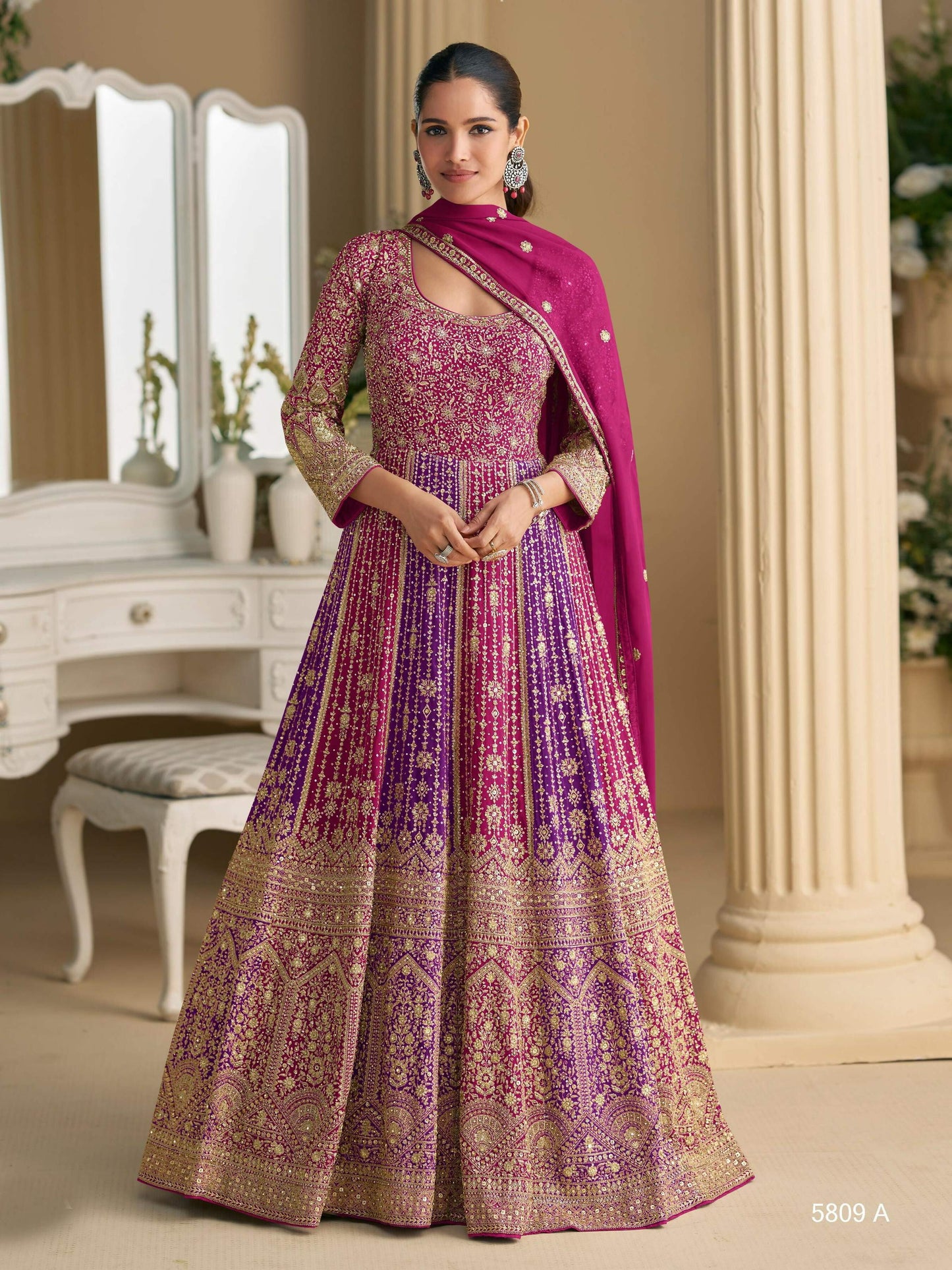 Anaita Rani Pink Georgette Readymade Anarkali Suit with Embroidery Zarkan Work