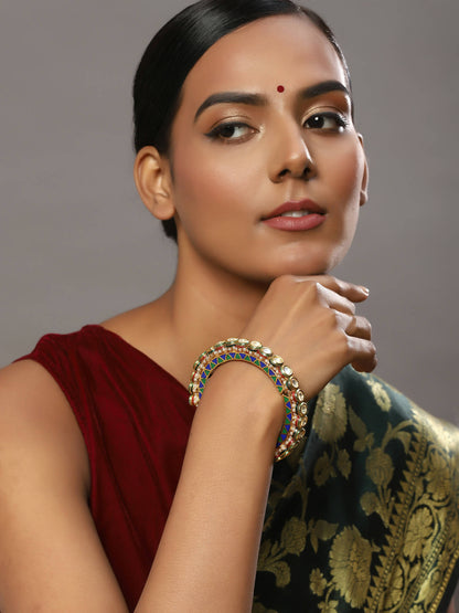 Gold-Polished Stone Studded Meenakari Bangle - Ruby Raang
