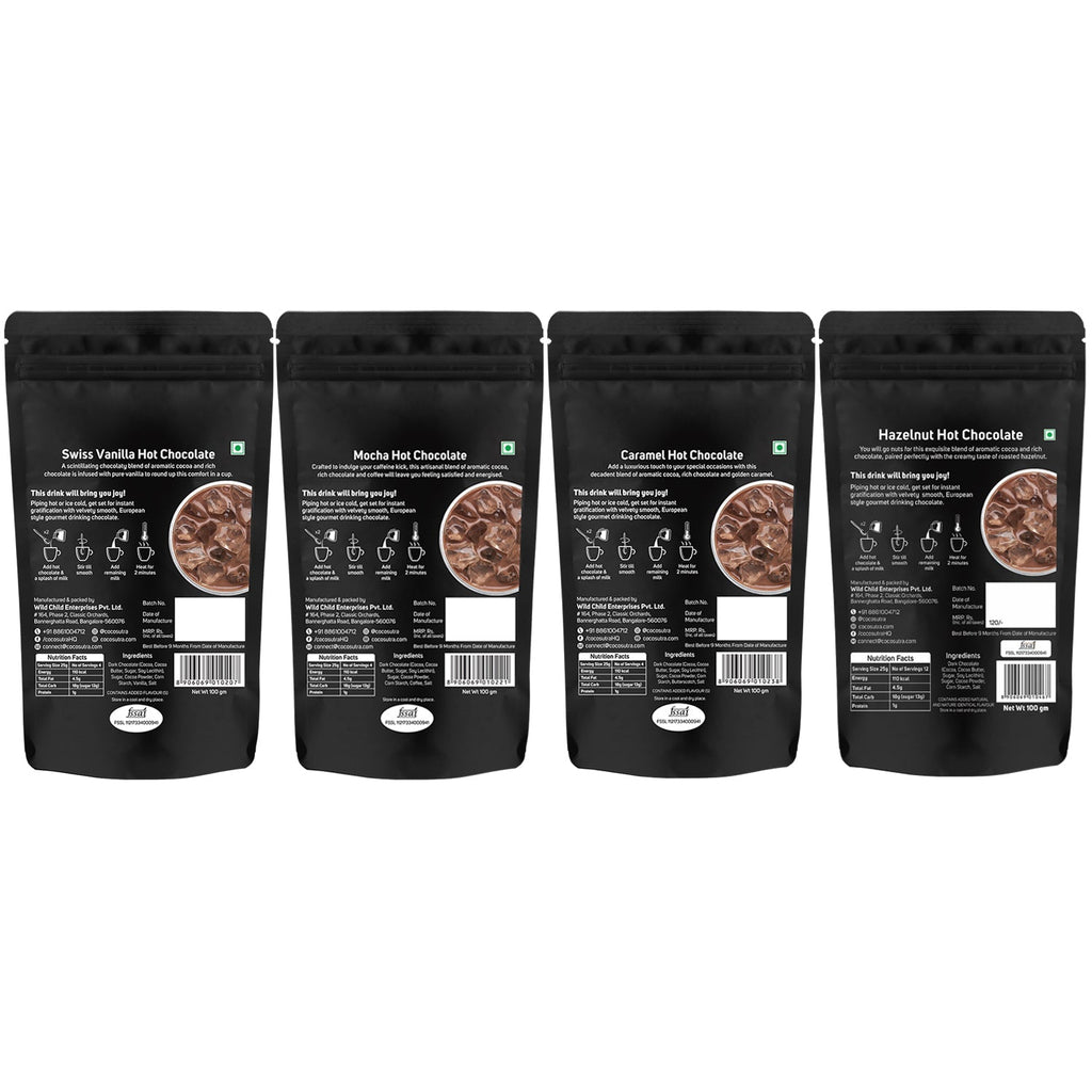 Cocosutra Hot Chocolate Mix Collection Packs 4 - 100 g Each