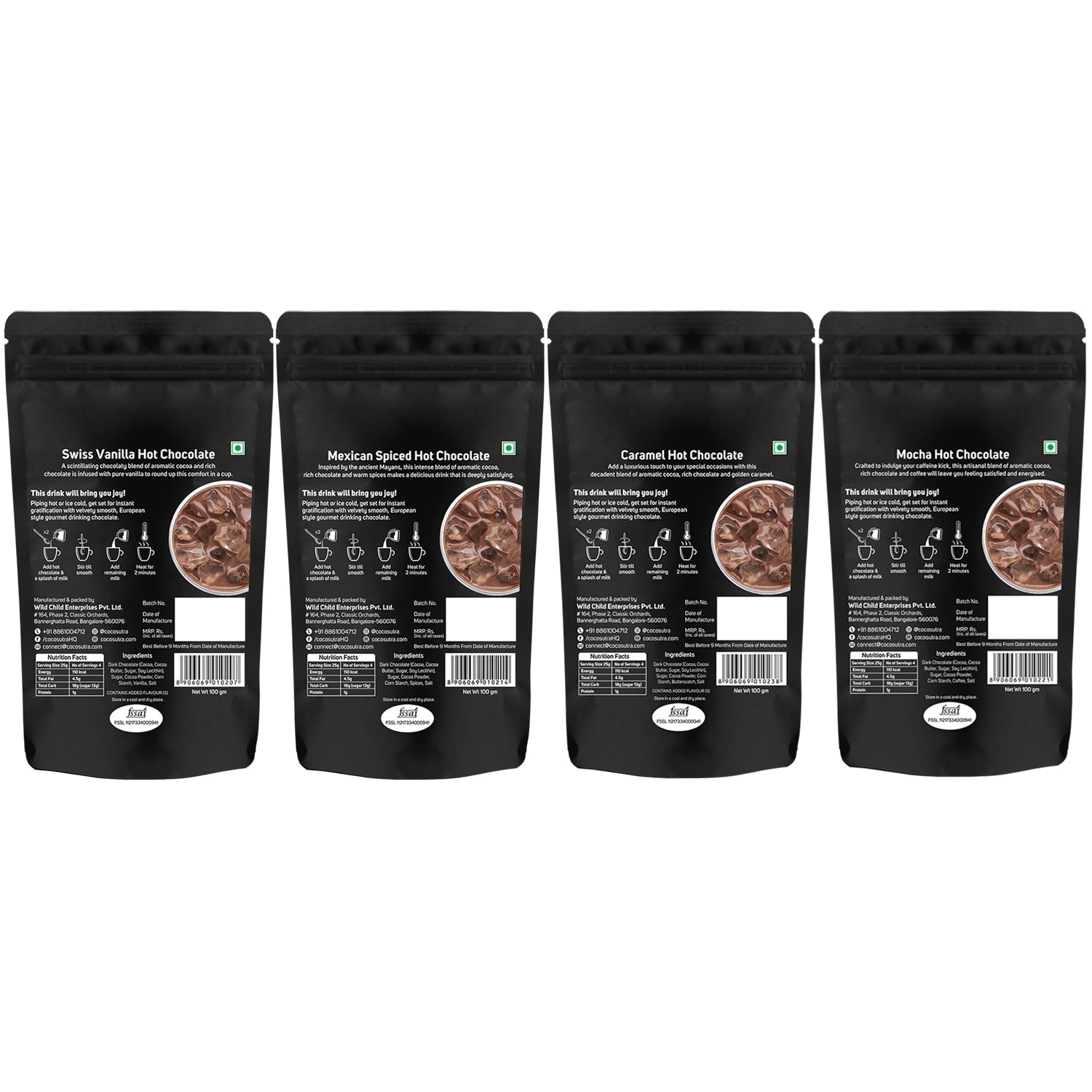 Cocosutra Hot Chocolate Mix Collection Pack 4 - 100 gms (Each)
