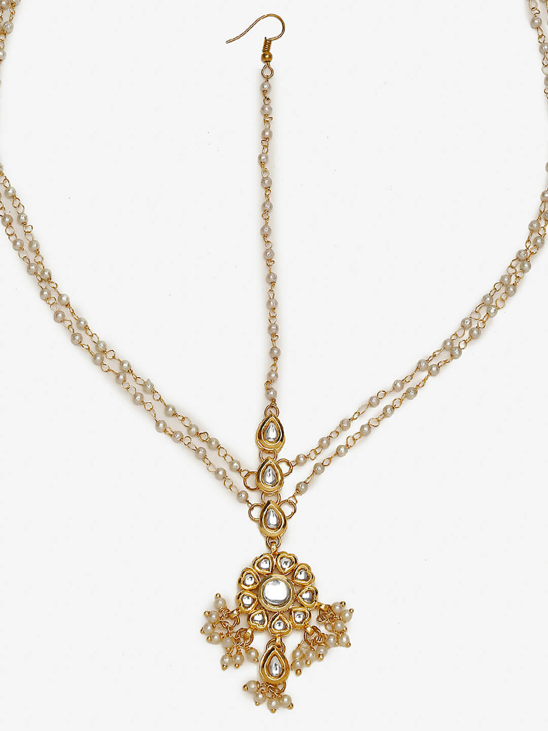 Gold-Polished White Kundan Studded Matha Patti - Ruby Raang