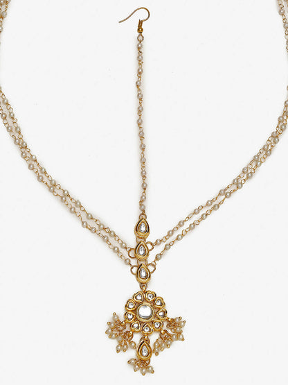 Gold-Polished White Kundan Studded Matha Patti - Ruby Raang