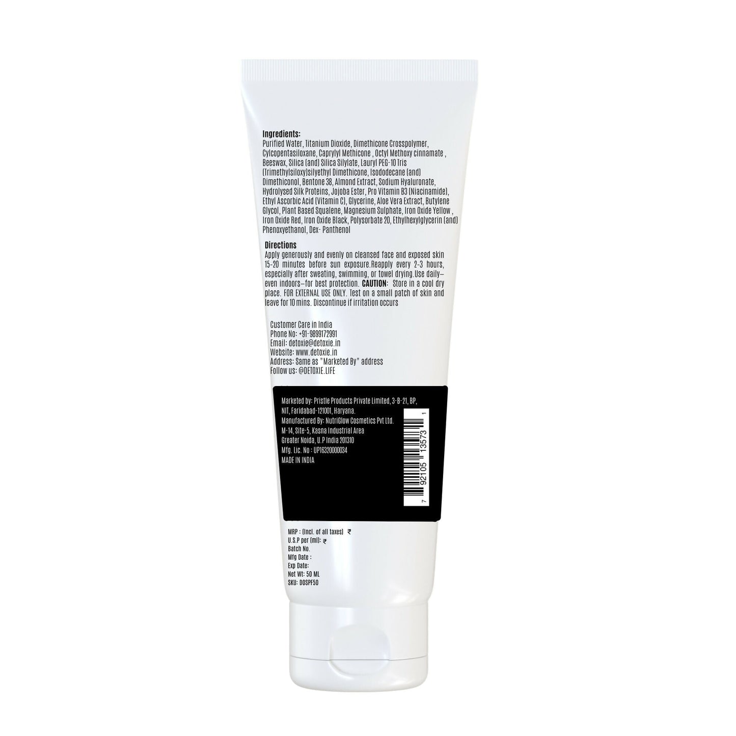 Detoxie Squalene & Silk Protiens SPF50 Sunscreen Gel For All Skin Types