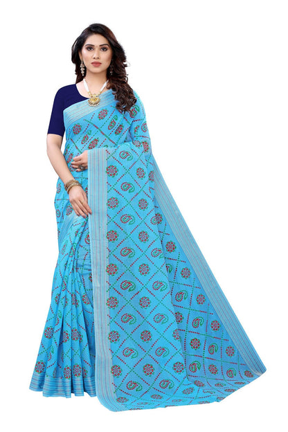 Vamika Sky Blue Linen Jari Border Saree (CHARVI SKY BLUE)