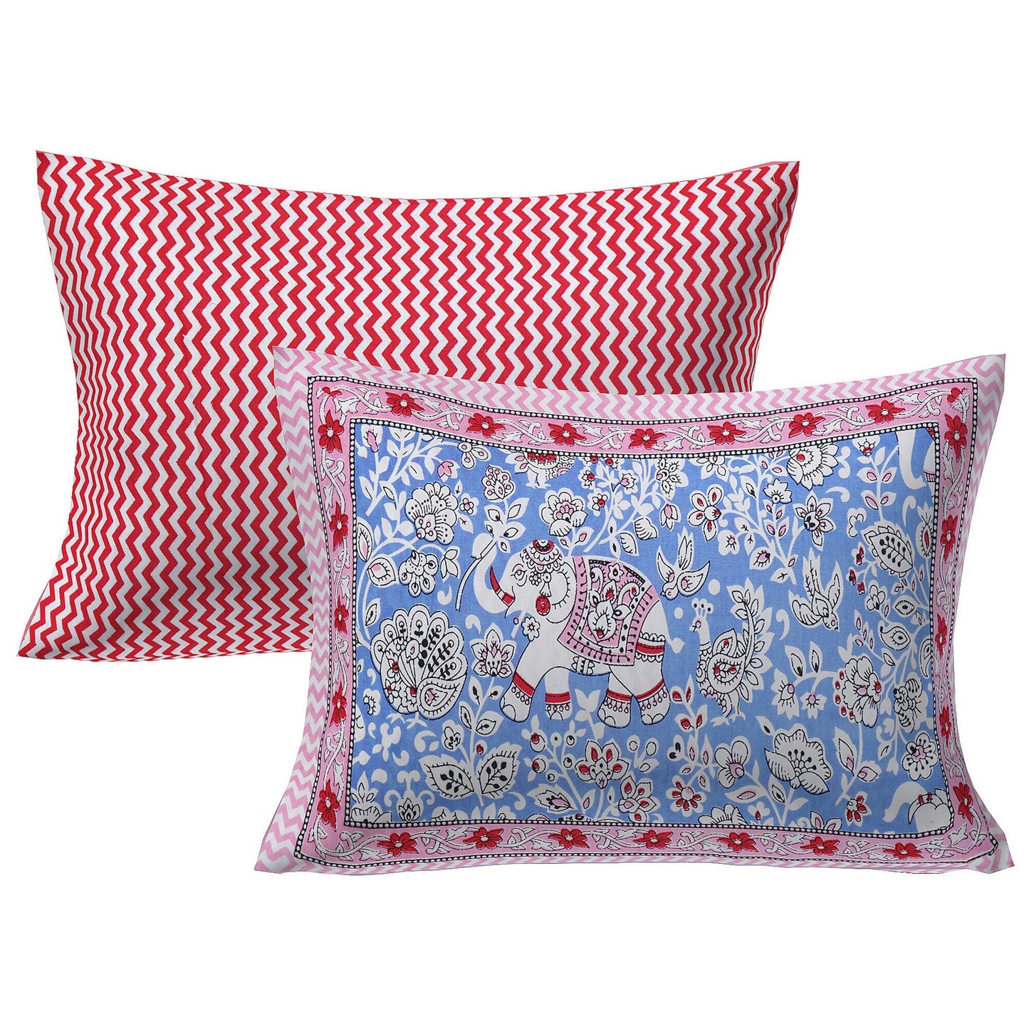 Rudra Bazaar Red Blue 210 TC Cotton Double King Bedsheet With 2 Pillow Covers