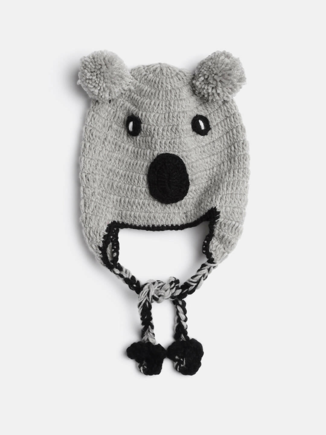 Chutput Kids Woollen Hand Knitted Kuala Bear Detail Cap - Grey