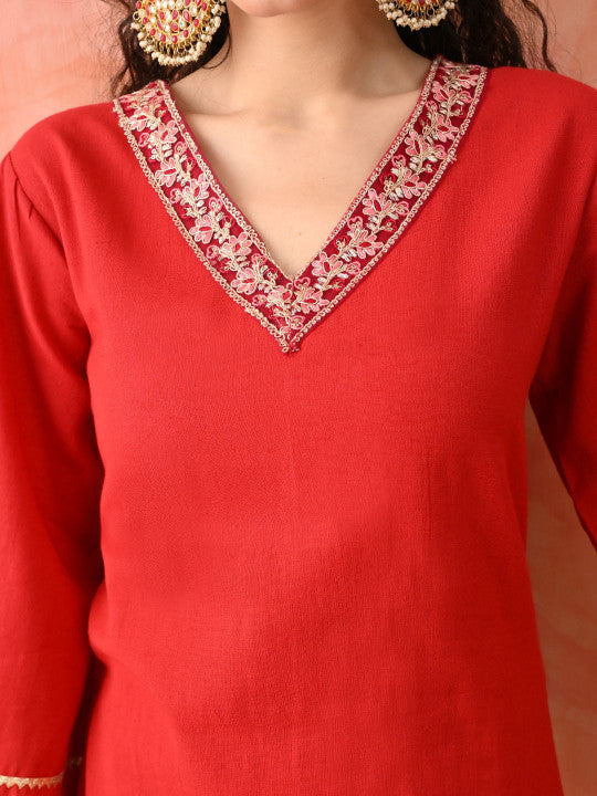 Sangria Women Floral Embroidered Cotton Kurta with Palazzo