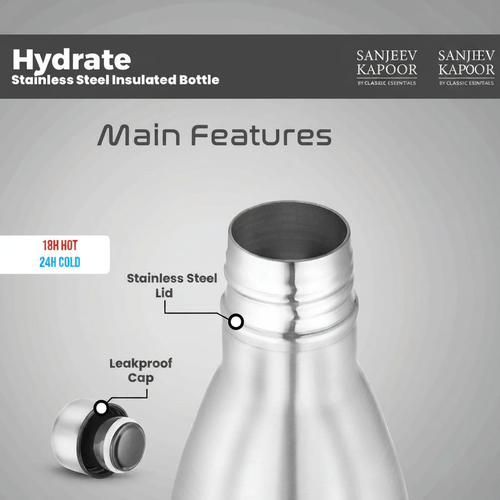 Sanjeev Kapoor by Classic Essentials Hydrate Stainless Steel Insulated Bottle 1000ml