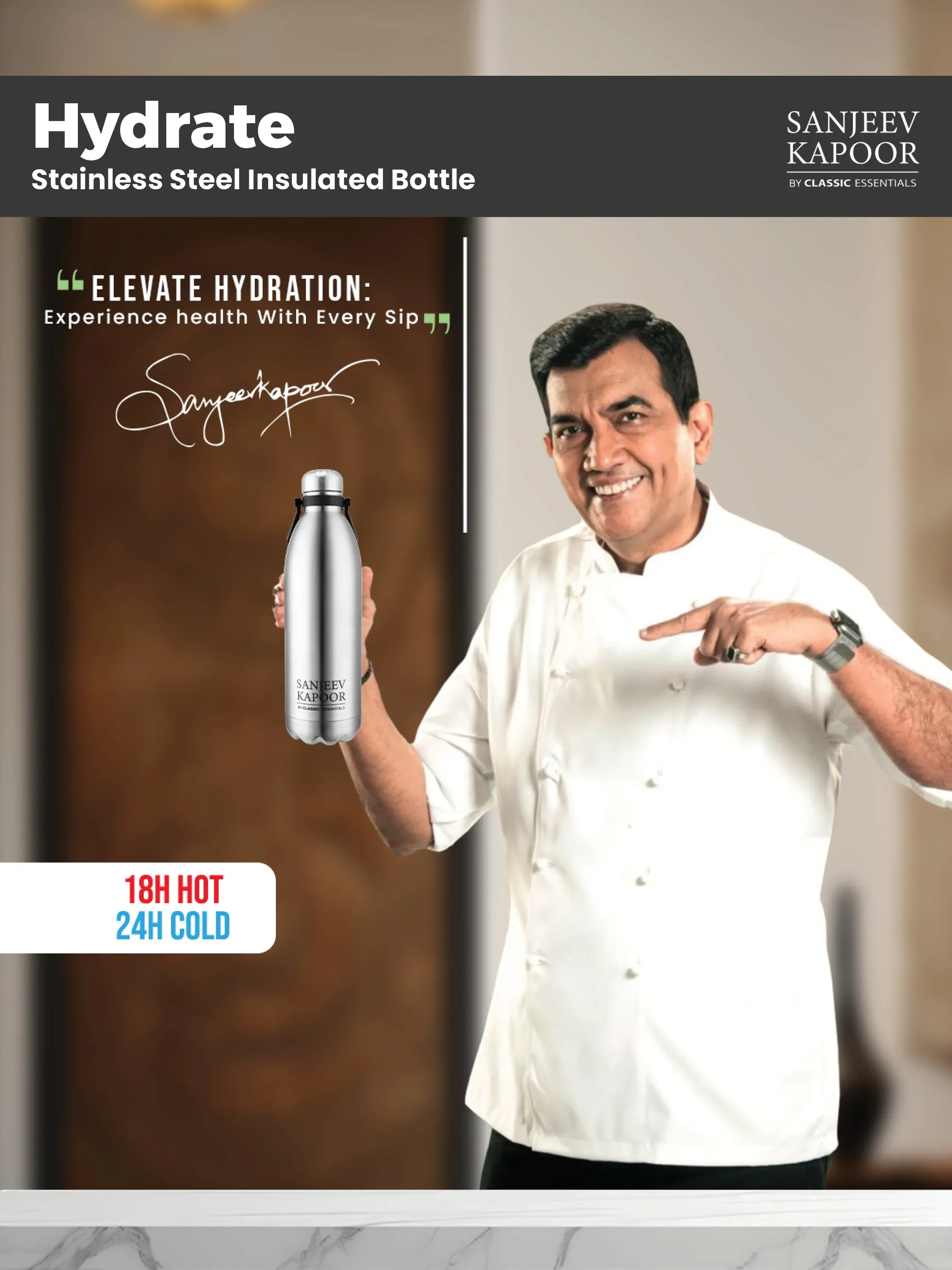 Sanjeev Kapoor by Classic Essentials Hydrate Stainless Steel Insulated Bottle 1800ml
