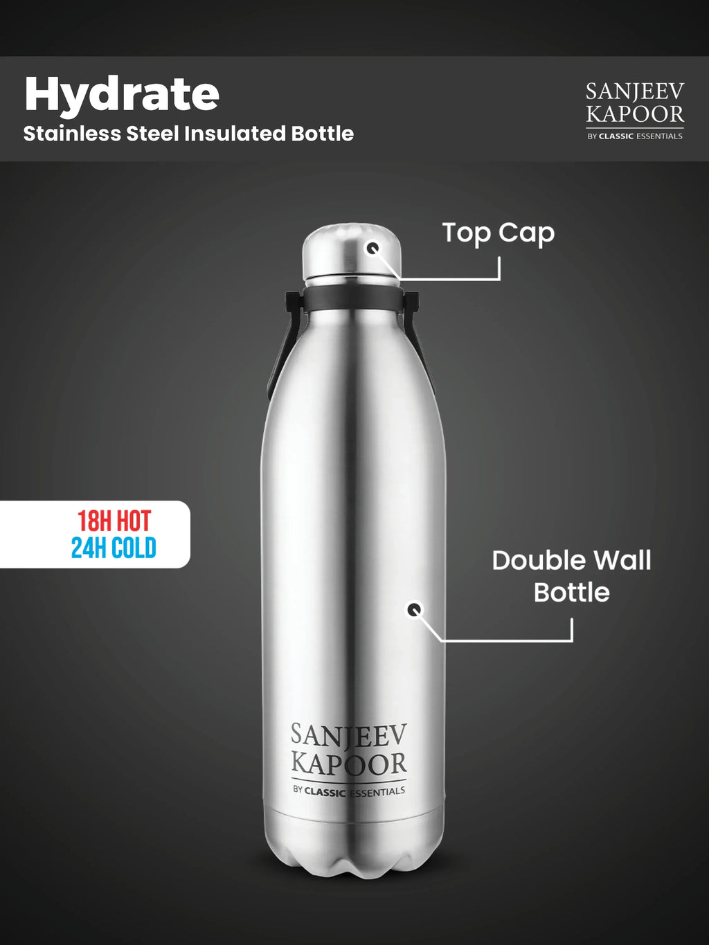 Sanjeev Kapoor by Classic Essentials Hydrate Stainless Steel Insulated Bottle 1800ml