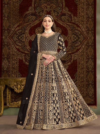 Anaita Black Embroidered Net Stitched Anarkali Suit