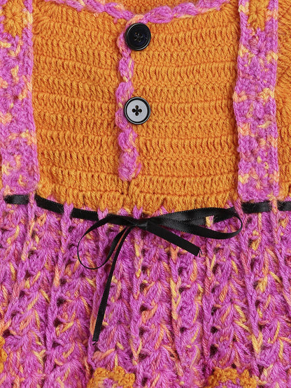 ChutPut Hand knitted Crochet Funky Wool Dress For Baby Girls - Multi