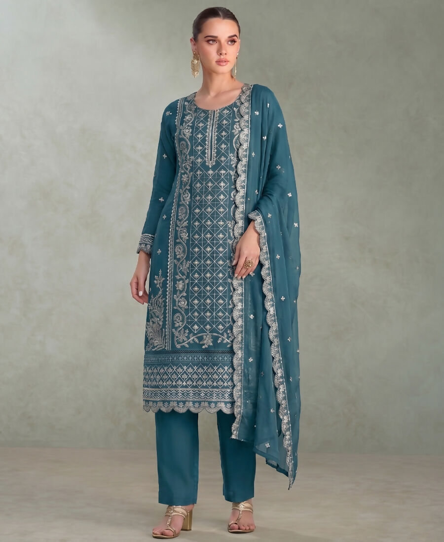 KC Sky Blue Pakistani Straight Suit For Women Chiffon