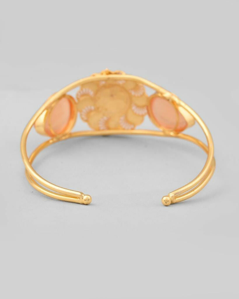VOJ Gold-Polished Flower Shaped Cuff Bracelet