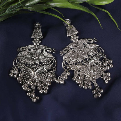 Mominos Fashion Joharkamal Silver-Plated Peacock Design Drop Earrings For Women