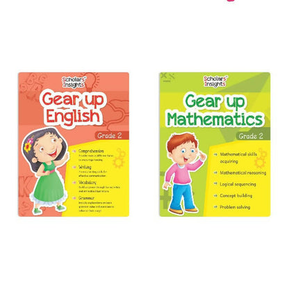 Scholars Insights Gear Up English & Maths Grade 2 Books Set of 2|Grammar Skills, Logical Reasoning, Problem Solving Book for Kids| Ages 7-8 Years