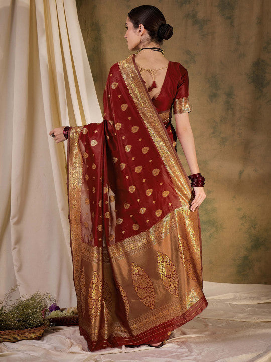 Sangria Woven Design Banarasi Saree With Blouse Piece