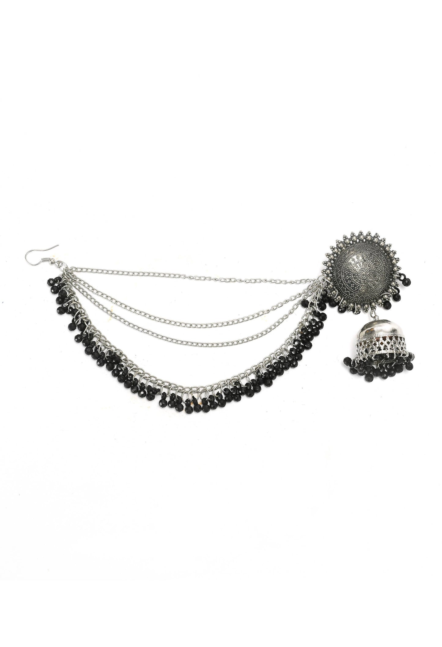 Mominos Fashion Johar Kamal Bahubali Black Beads Earrings With Tikka