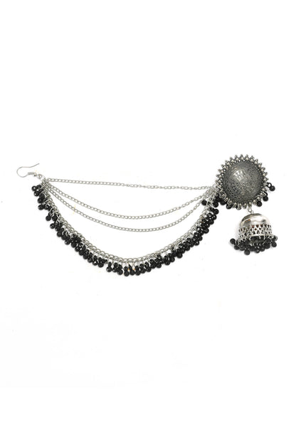 Mominos Fashion Johar Kamal Bahubali Black Beads Earrings With Tikka