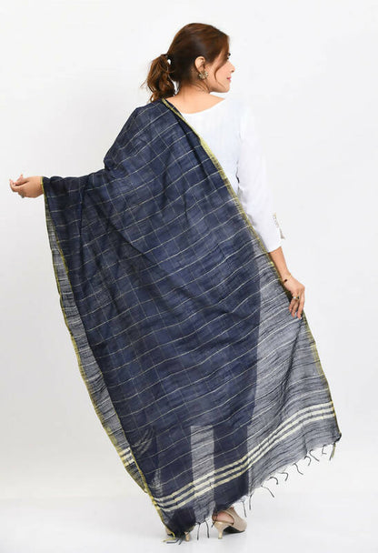 Mominos Fashion Moeza Women's Cotton Zari Box Navy Blue Dupatta