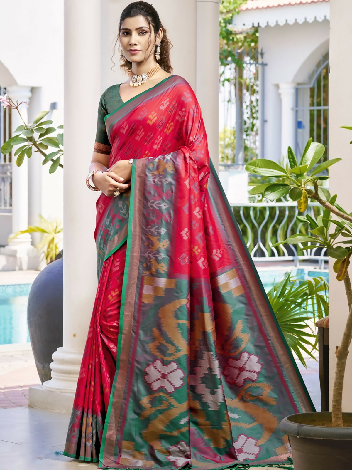 Anaita Red Silk Saree With Blouse Piece
