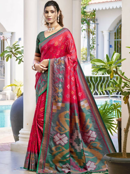 Anaita Red Silk Saree With Blouse Piece