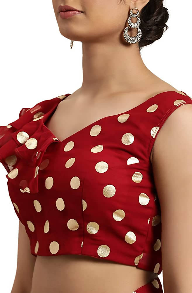 Janasya Women Women's Red Poly Georgette Printed Saree With Blouse Piece