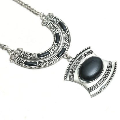 Mominos Fashion Johar Kamal Oxidised Silver-Plated Stone Work Long Necklace Handicraft