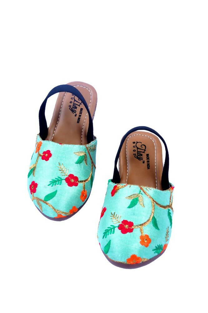 Tiny Bugs Girls Embroidered Strap Ethnic Jutis-Green