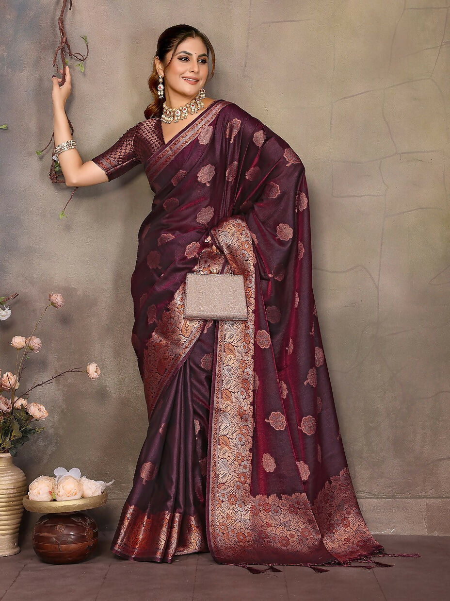 Joban Fashion Magenta Pink Woven Jacquard Banarasi Silk Sarees