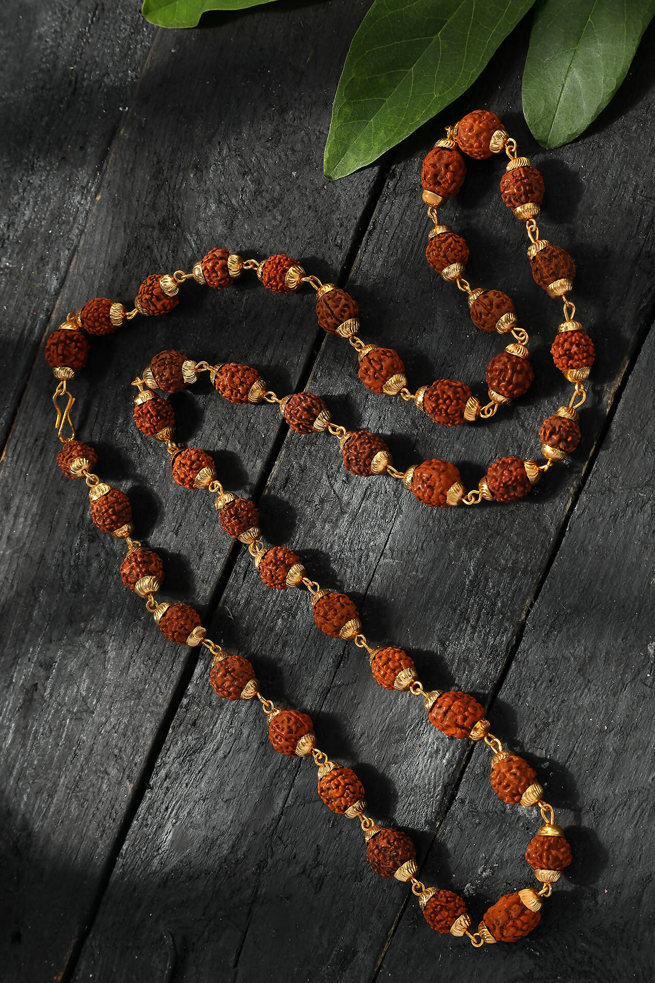 Mominos Fashion Joharkamal Gold-Polished Statement Rudraksha Mala Long Necklace (Golden)