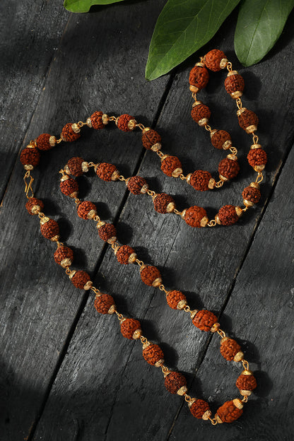 Mominos Fashion Joharkamal Gold-Polished Statement Rudraksha Mala Long Necklace (Golden)