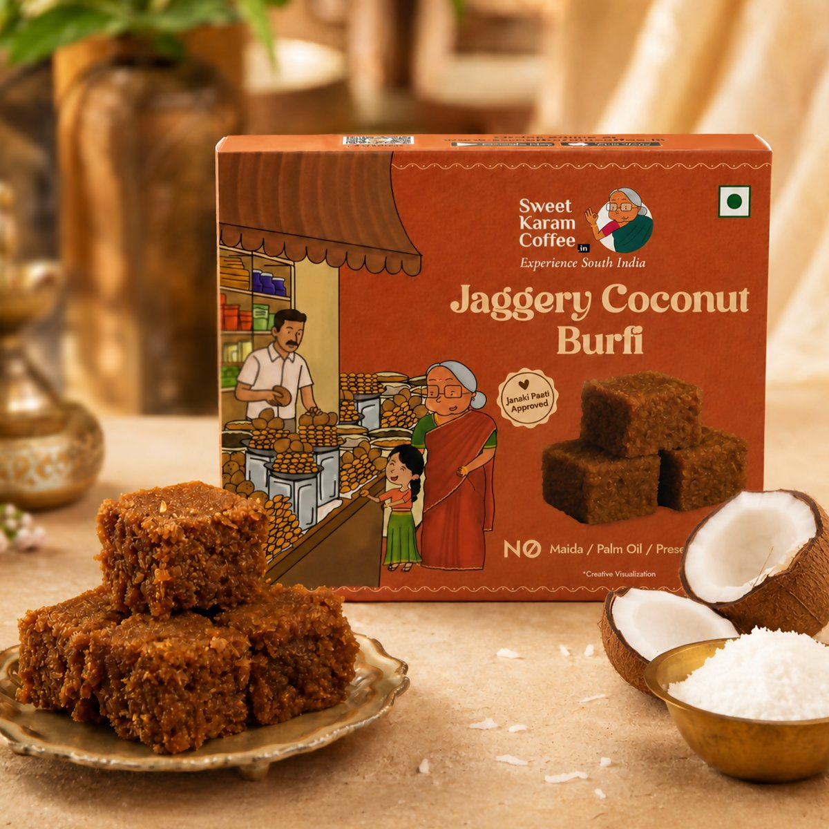 Sweet Karam Coffee Jaggery Coconut Burfi