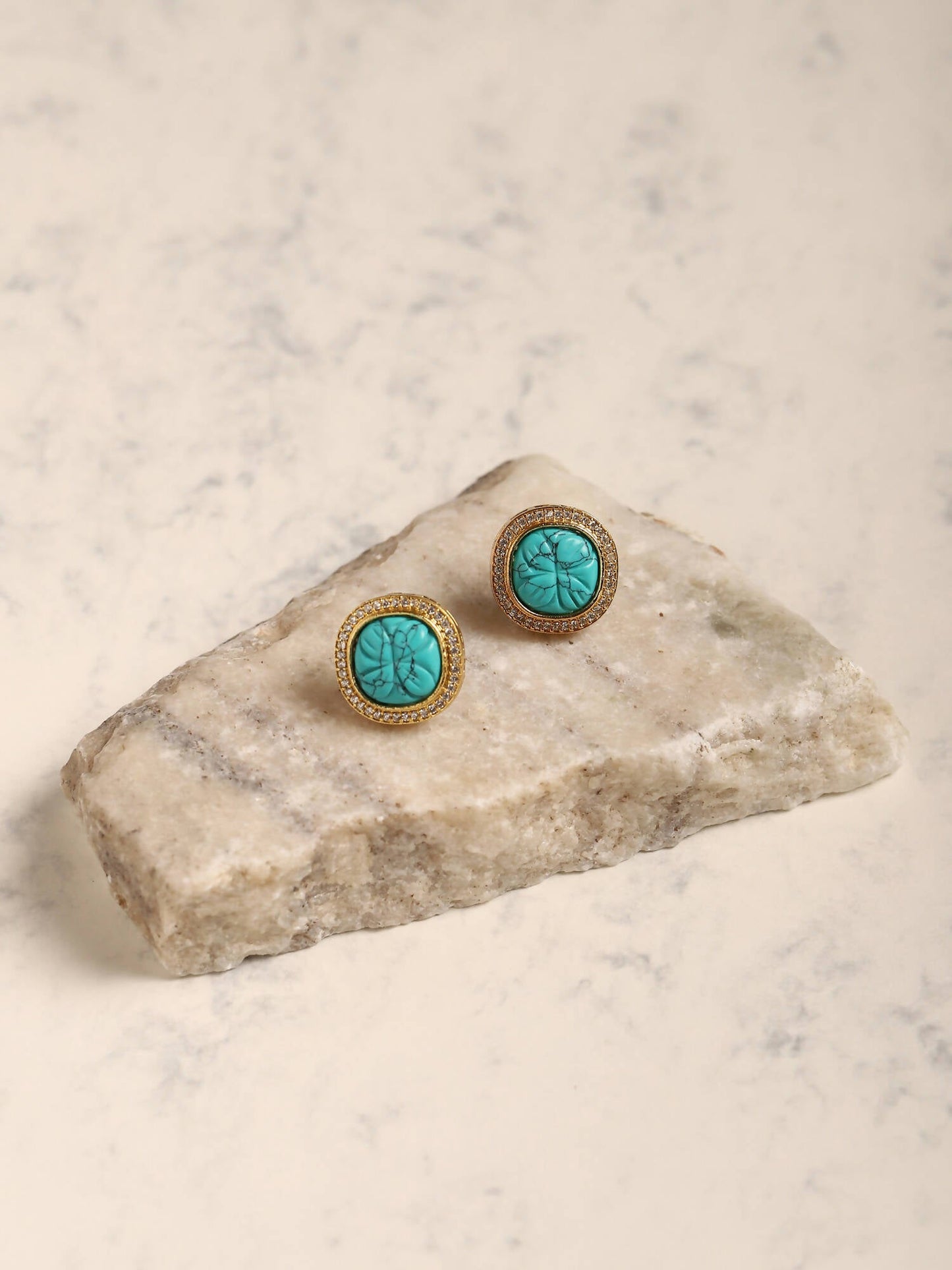 Blue Gold-Polished Handcrafted Studs Earrings - Ruby Raang