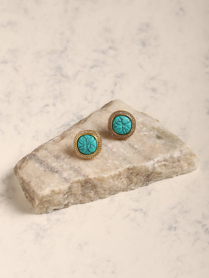 Blue Gold-Polished Handcrafted Studs Earrings - Ruby Raang