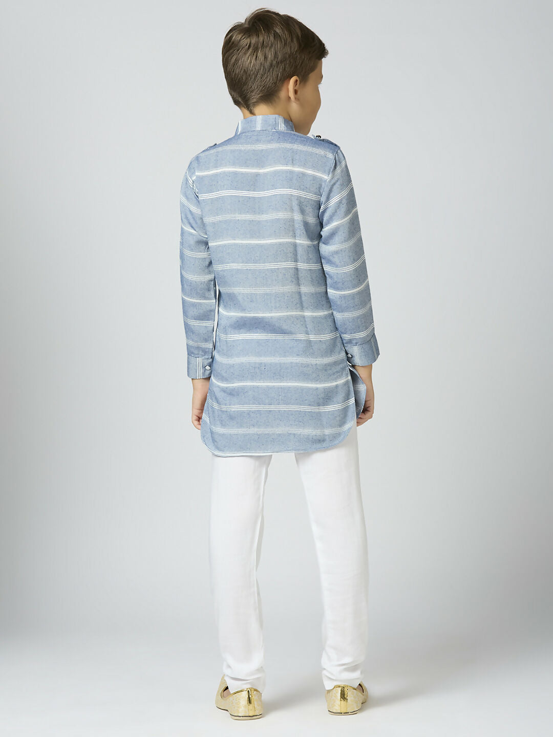 Joban Fashion Kids Island Full Sleeves Cotton Kurta and Pyjama Set with Strip - Blue