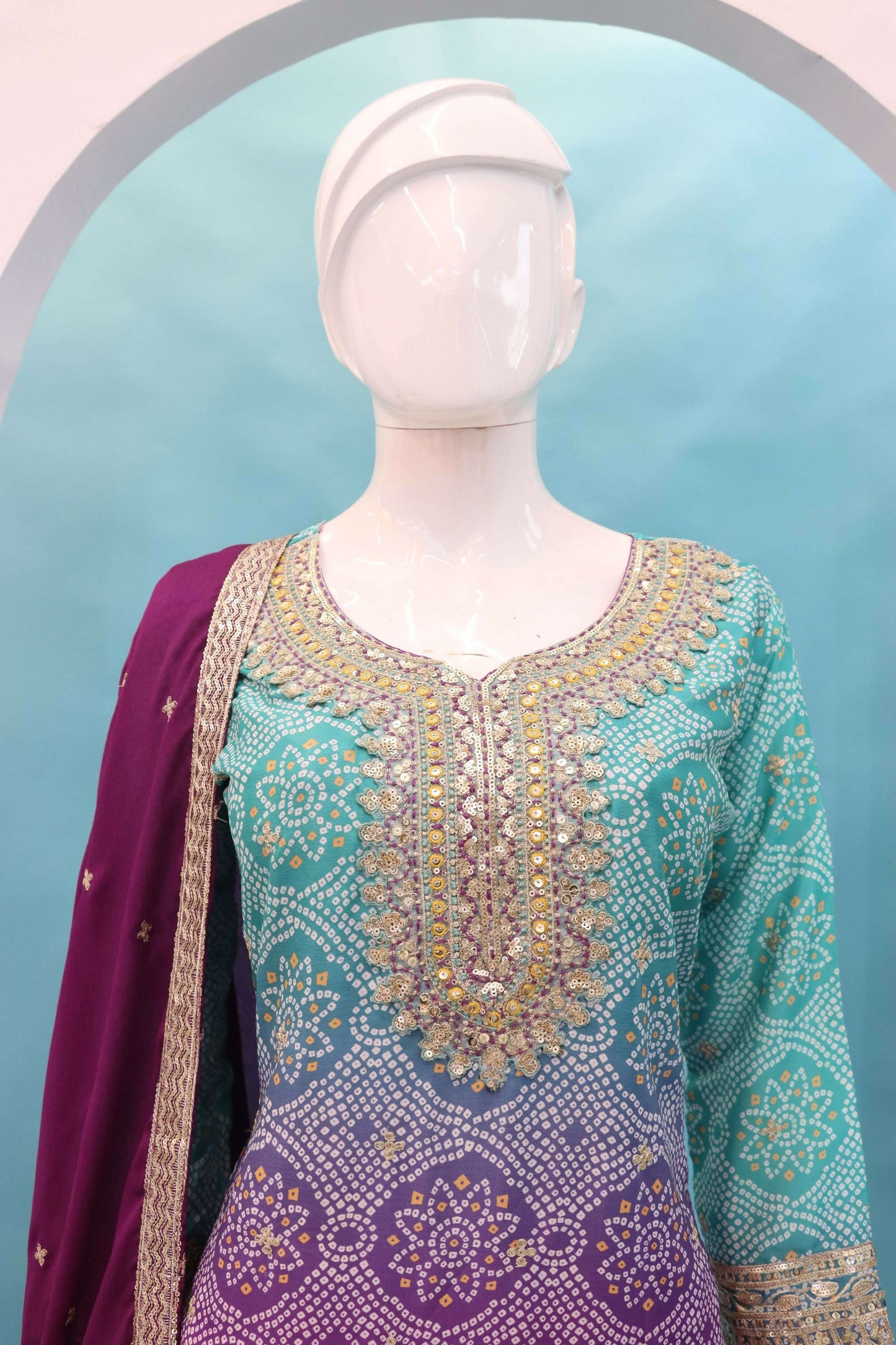 Anaita Purple Digital print with Embroidered Silk Stitched Plazo Suit