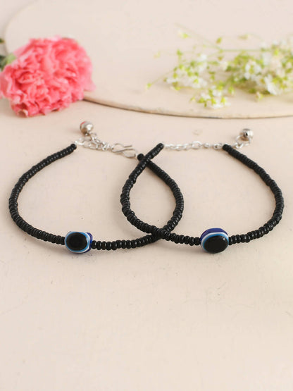 VOJ Women Black Color stainless steel Anklet