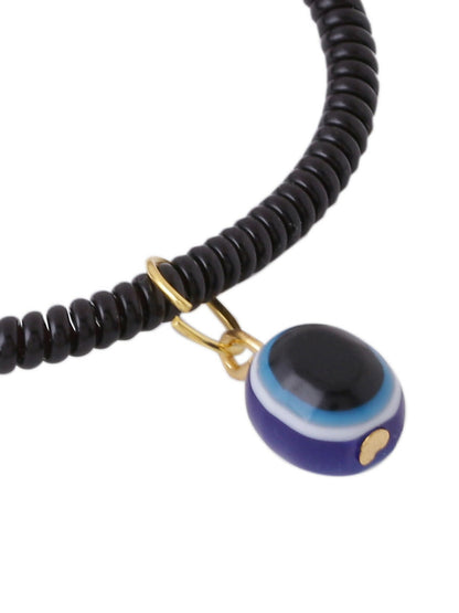 NVR Women & Men Black Evil Eye Spring Ring Rakhi With Roli Chawal