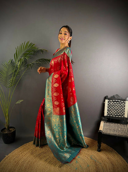 Joban Fashion Turquoise Butti Banarasi Silk Sarees