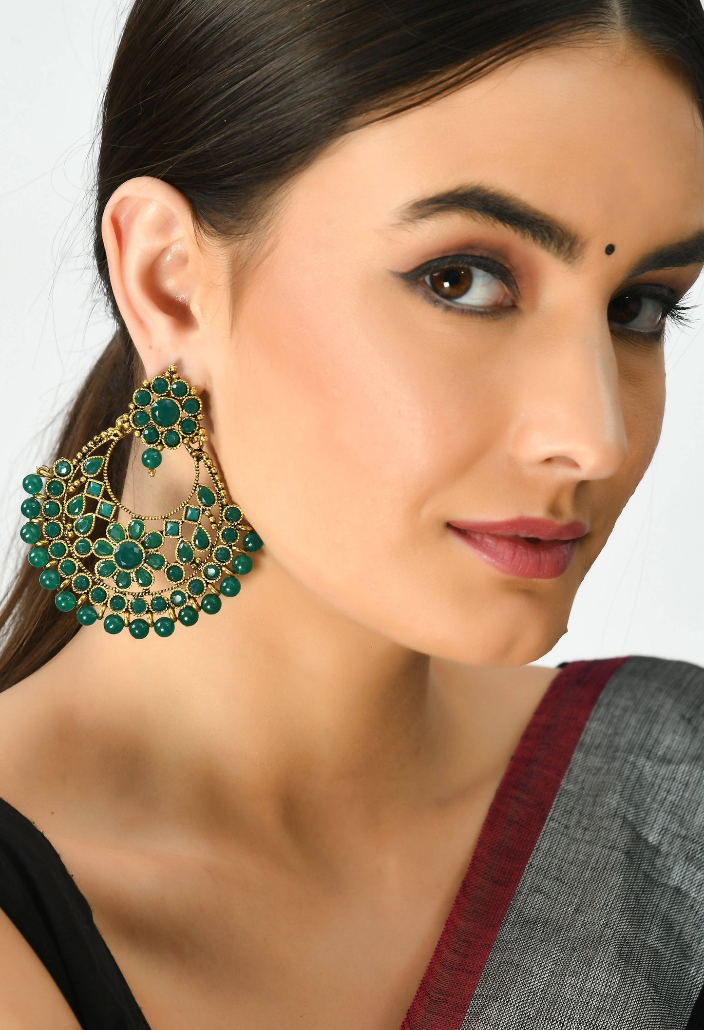 Mominos Fashion Johar Kamal Golden And Green Beaded Earrings