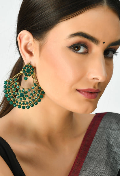 Mominos Fashion Johar Kamal Golden And Green Beaded Earrings